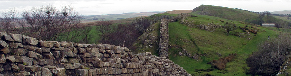 Hadrian's Wall running east at Walltown Crags